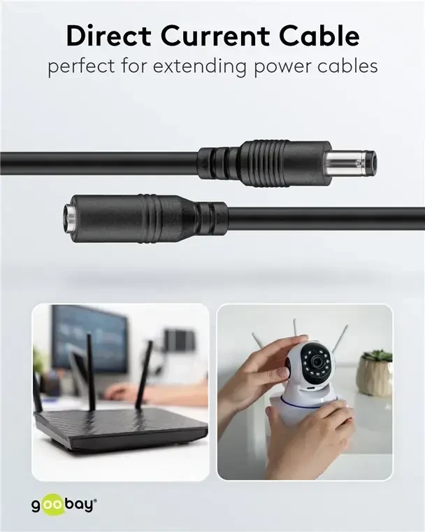 Goobay DC maitinimo kabelio ilgiklis 1.5m 5.5×2.5mm juodas 2×0.5 mm² max 24VDC 140W