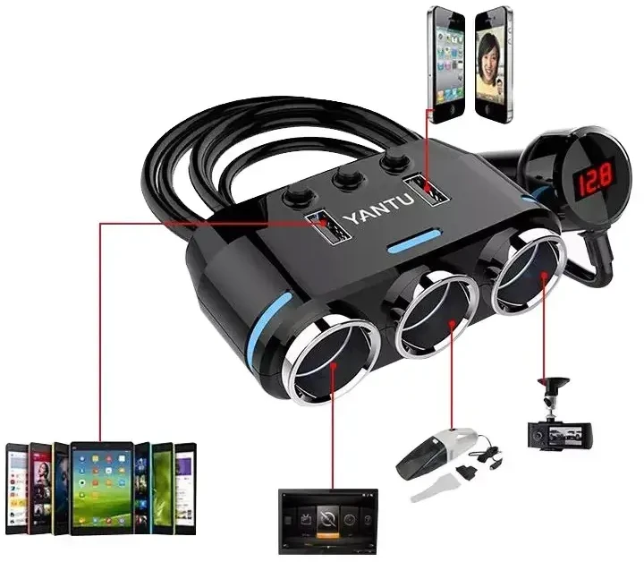 „Goodbuy“ automobilinis įkroviklis | 10,5 W | USB-A | su pridedamu laidu | su LCD ekranu | juodas