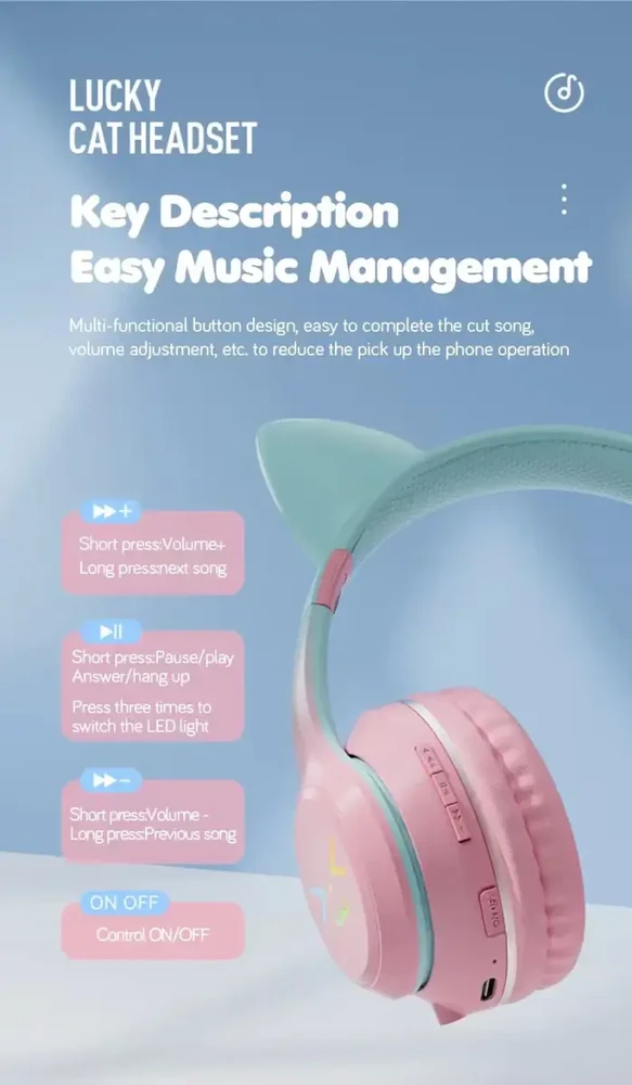 Ausinės Goodbuy Strange Eyes belaidės headsets skirta kids | bluetooth 5.1 juodas (Damaged Package) (Pažeista pakuotė)