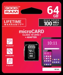 GoodRam Atminties kortelė Micro SDHC class 10 UHS I 64GB + adapteris