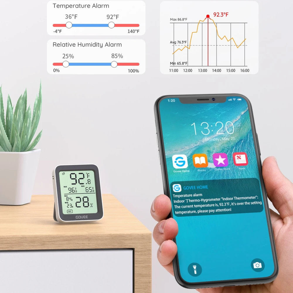 Govee H5075 Bluetooth termometras hidrometras su ekranu