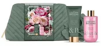 Grace Cole Kūno priežiūros dovanų rinkinys kosmetinėje Rose & Peony, 3 vnt.