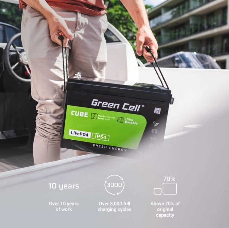 Green Cell Žalias Cell CUBE LiFePO4 125Ah 12,8V 1600Wh ličio geležies fosfato baterija kemperiui, saulės energijai, neprijungtai prie tinklo, laivui