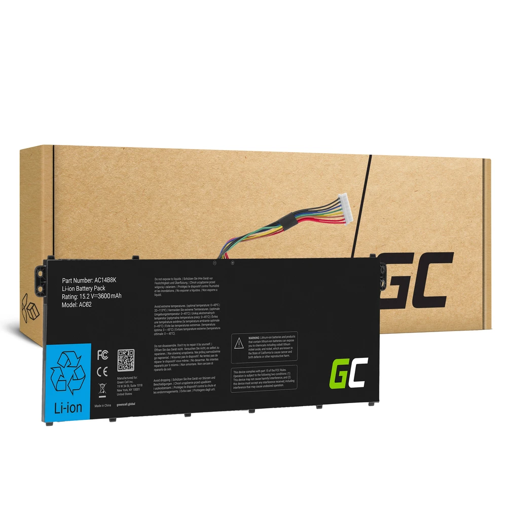 Green Cell Žalias Cell GREENCELL AC62 Bateria Žalias Cell AC14B3K AC14B8K do Acer Aspire 5 A515 A517 E15 ES1-512 ES1-53