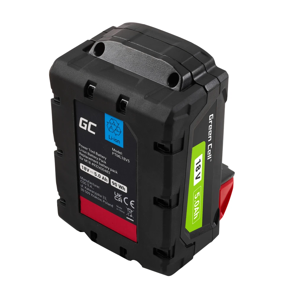 Green Cell Žalias Cell Žalias Cell baterija, skirta Milwaukee M18 18V 5Ah pakaitinė baterija M18 B5 4932430483