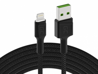 Green Cell Žalias Cell Cable Žalias Cell Ray USB-A - Lightning Baltas LED 200cm su Apple 2.4A greito įkrovimo palaikymu