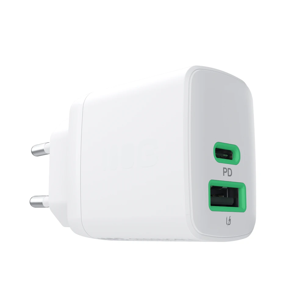 Green Cell Žalias Cell Greencell PowerSource Duo30 įkroviklis USB/USB-C baltas maitinimo adapteris 30W maitinimo tiekimas