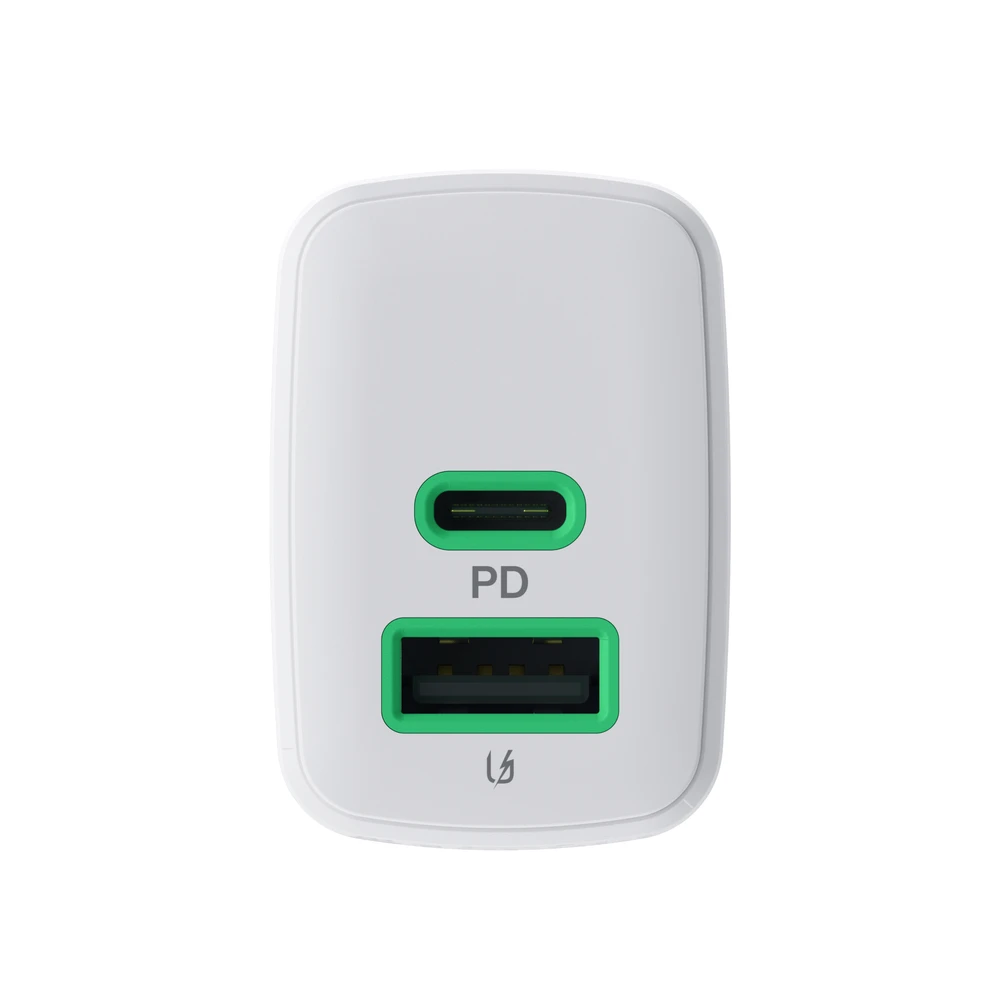 Green Cell Žalias Cell Greencell PowerSource Duo30 įkroviklis USB/USB-C baltas maitinimo adapteris 30W maitinimo tiekimas