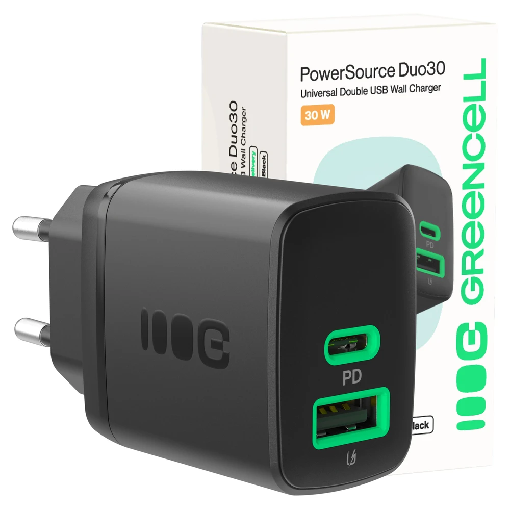 Green Cell PowerSource Duo30 įkroviklis su USB-C ir USB-A jungtimis
