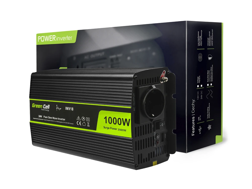 Green Cell Žalias Cell Inverteris 24V/230V 1000W/2000W Sinusinė išėjimo įtampa Žalias Cell