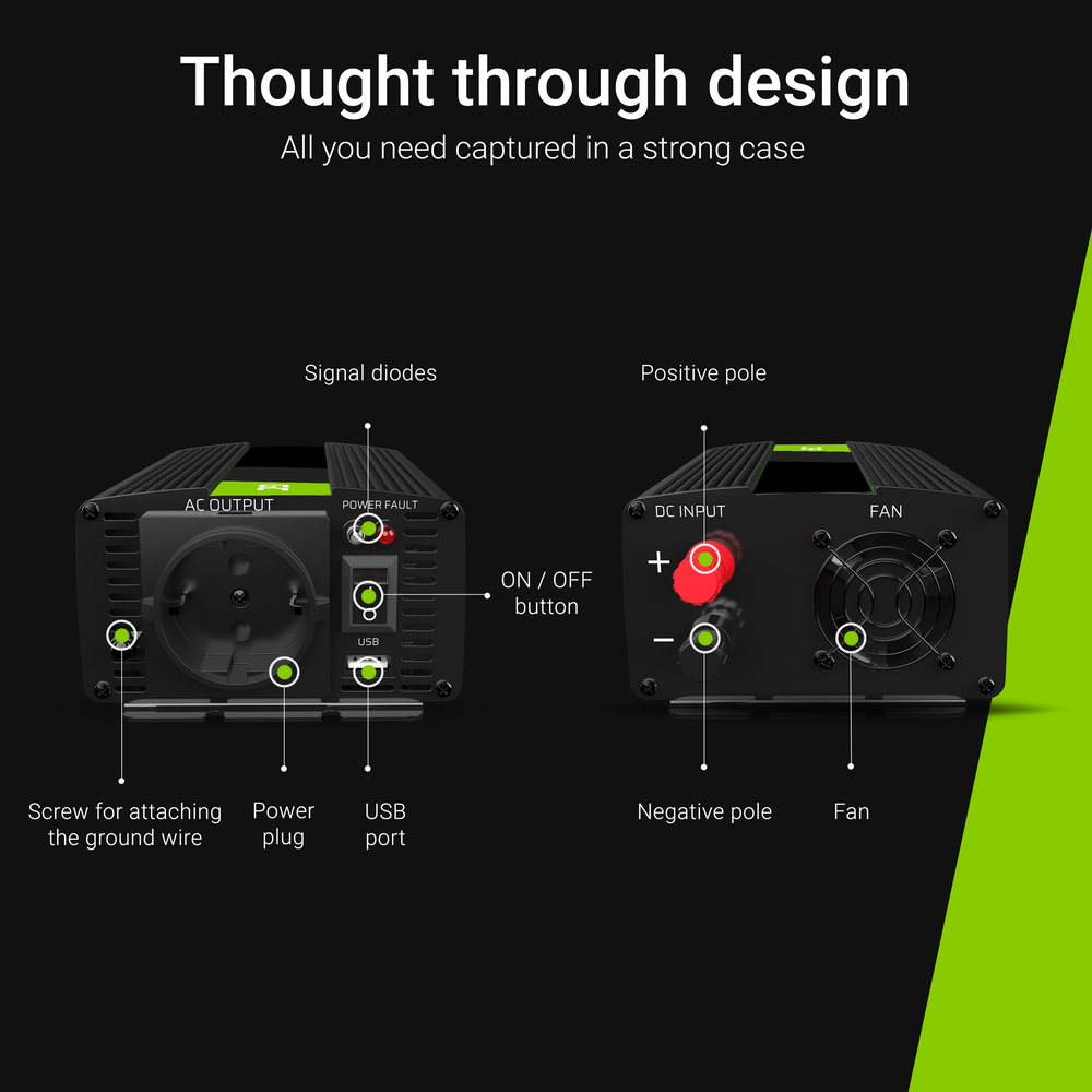 Green Cell Žalias Cell Inverteris 24V/230V 1000W/2000W Modifikuota sinusinė išėjimo įtampa Žalias Cell
