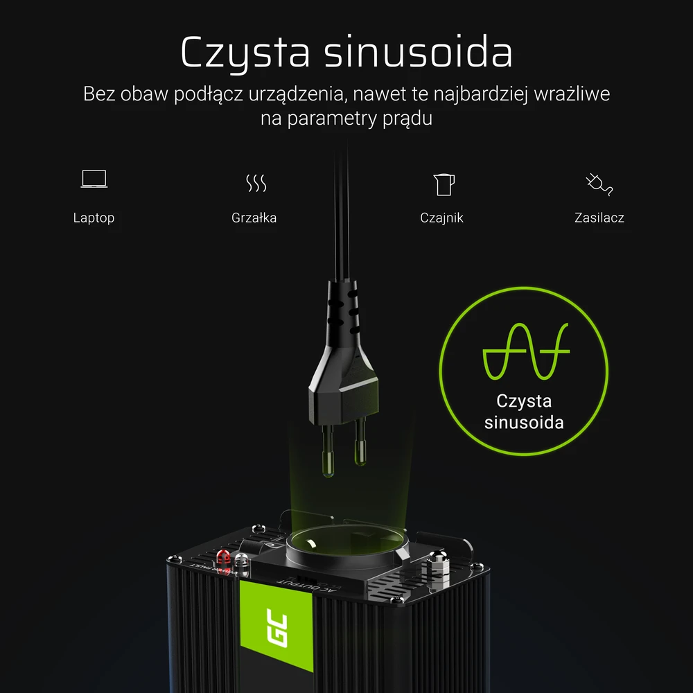 Green Cell Žalias Cell Inverteris 24V/230V 1000W/2000W Sinusinė išėjimo įtampa Žalias Cell