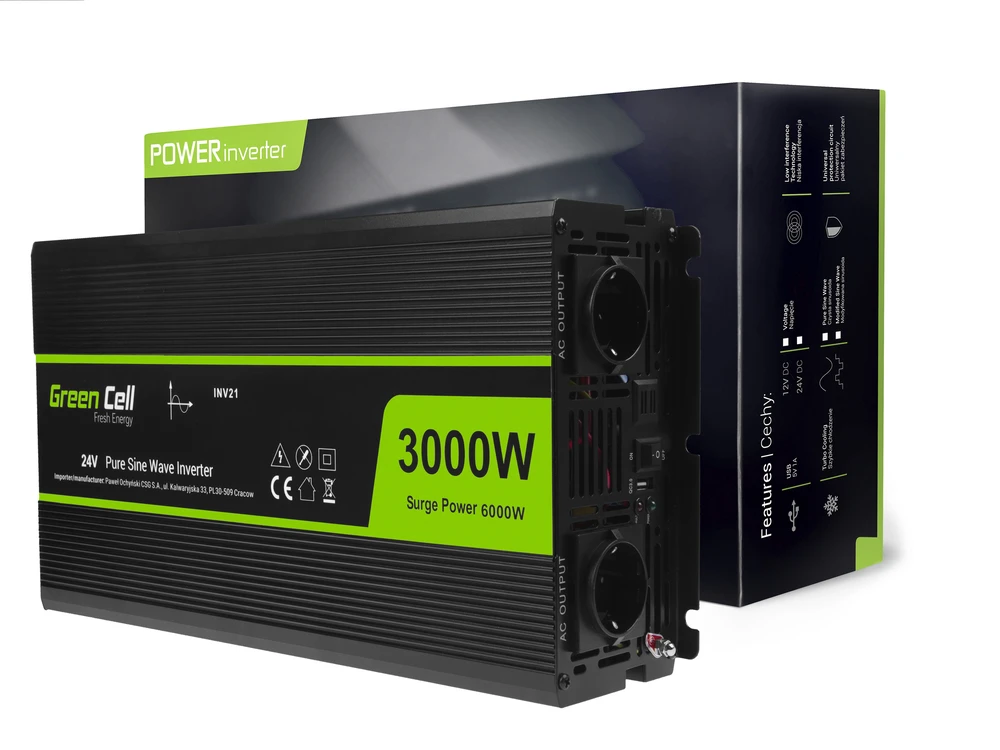 Žalias Cell Inverteris 24V/230V 3000W/6000W Sinusinė išėjimo įtampa Žalias Cell