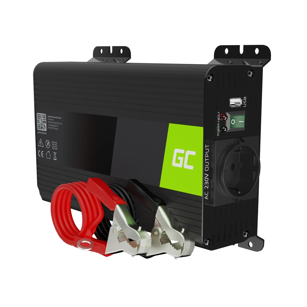 Green Cell Žalias Cell Inverteris 12V/230V 300W/600W sinusinė išėjimo įtampa Žalias Cell su USB