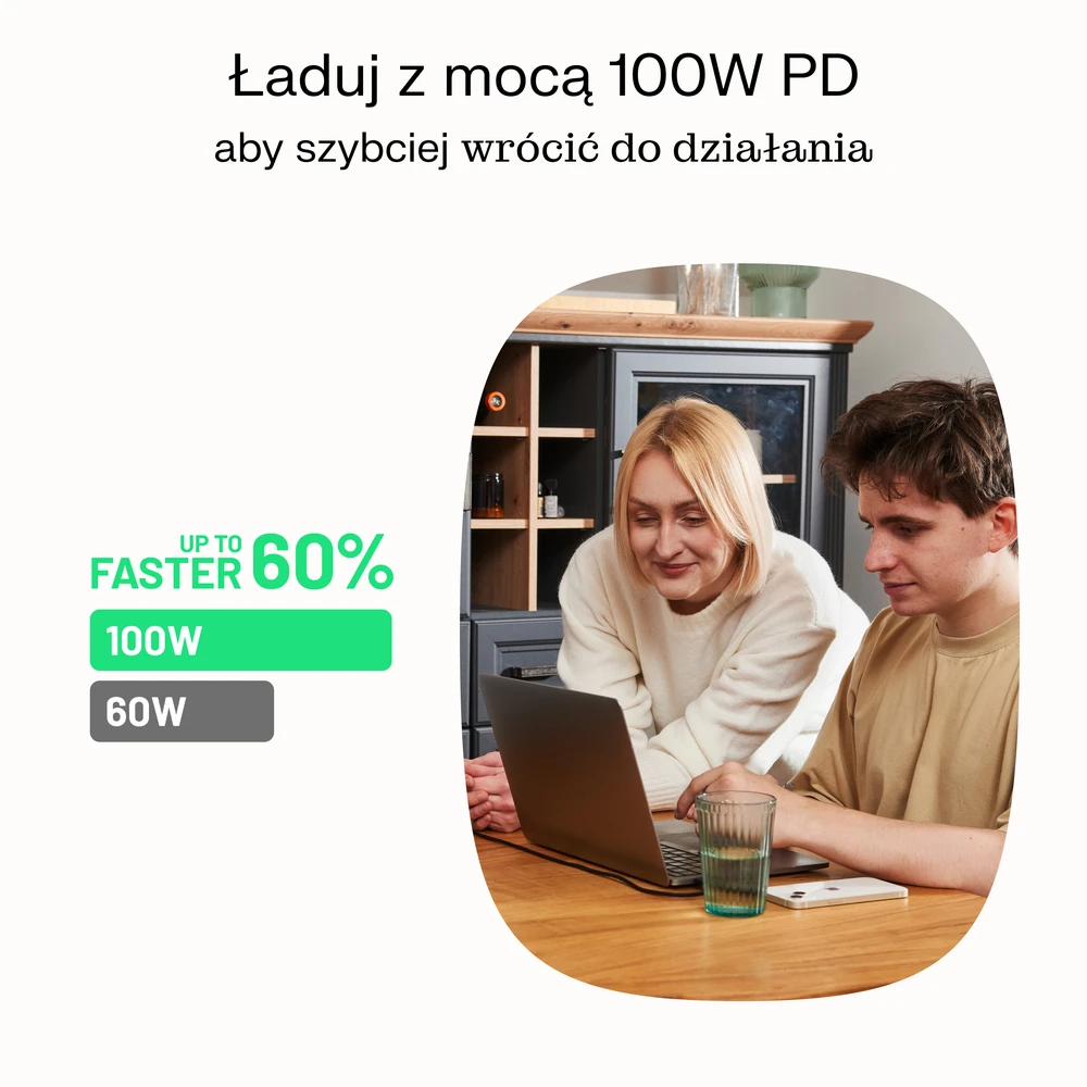 Green Cell Žalias Cell USB-C laidas 1.2 m 100 W Greencell PowerStream greito įkrovimo PD Mint Žalias