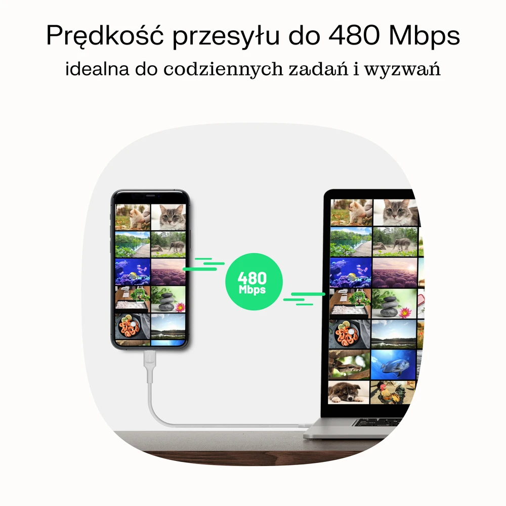 Green Cell Žalias Cell USB-C laidas 1.2 m 100 W Greencell PowerStream greito įkrovimo PD Snow Baltas