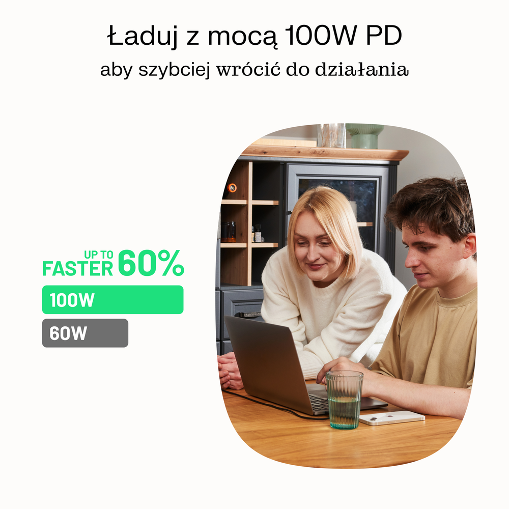 Green Cell Žalias Cell USB-C laidas 2m 100W Greencell PowerStream greito įkrovimo PD Mint Žalias