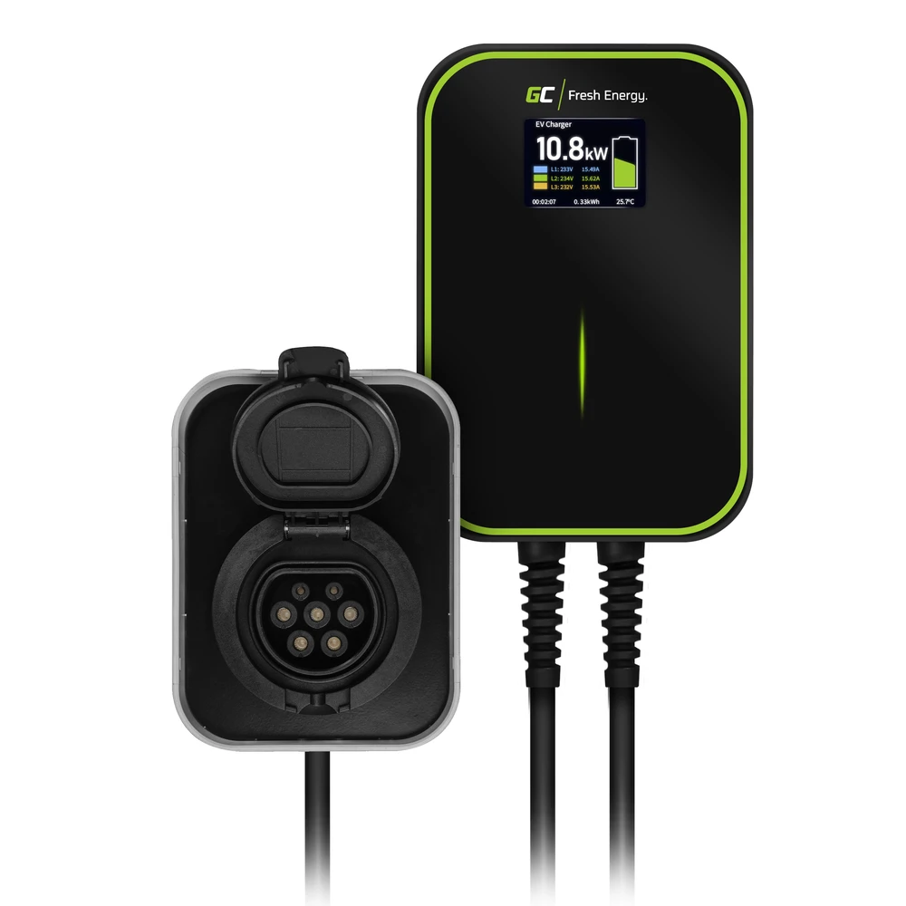 Wallbox Žalias Cell Žalias Cell EV Charger PowerBox 22kW įkroviklis su Type 2 lizdu ir RFID, skirtas elektromobiliams ir Plug-In hibridams įkrauti, 32 A