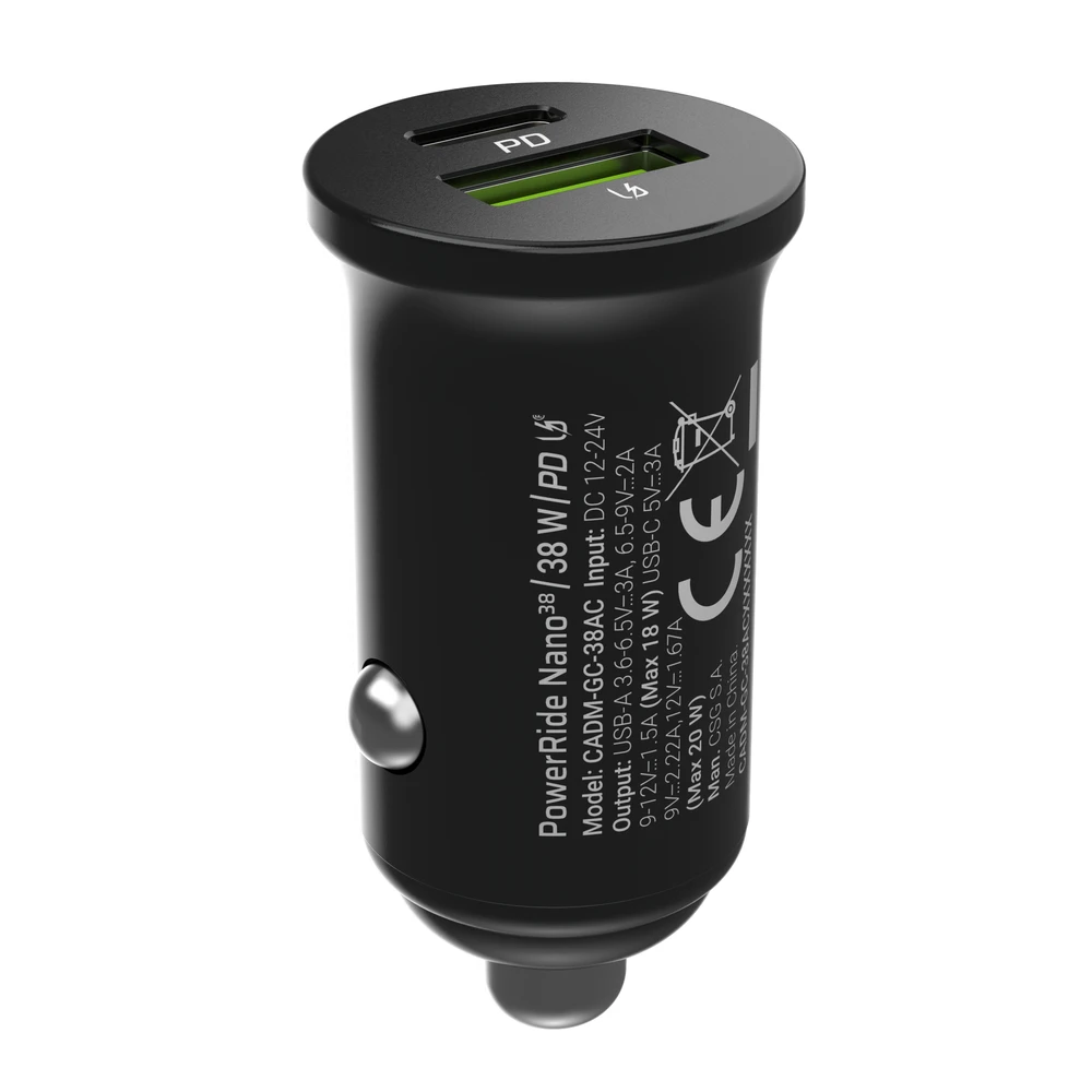 Green Cell Žalias Cell Žalias Cell Autoladegerät 38W GC PowerRide Nano38 su USB-C USB-A Maitinimo tiekimas ir Ultra Charge Schnellladung