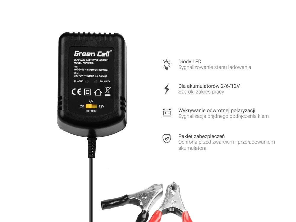 Green Cell Žalias Cell Žalias CELL Įkroviklis akumuliatoriams 2V / 6V / 12V 0.6A