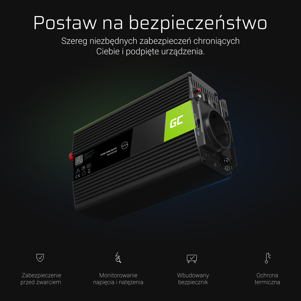 Green Cell Žalias Cell GREENCELL automobilio maitinimo keitiklis nuo 12V iki 230V 300W/600W gryno sinuso
