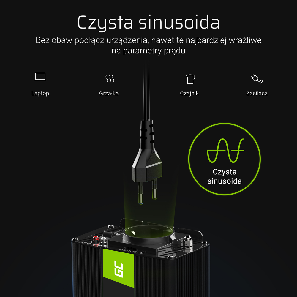 Green Cell Žalias Cell GREENCELL automobilio maitinimo keitiklis nuo 12V iki 230V 300W/600W gryno sinuso