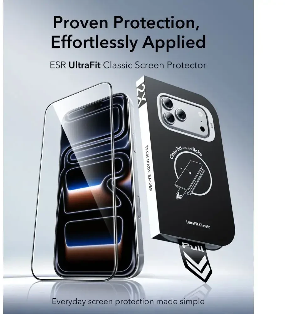 Grūdintas stiklas ESR ULTRAFIT CLASSIC TEMPERED GLASS 2-PACK IPHONE 17 PRO / 18 PRO Juodas
