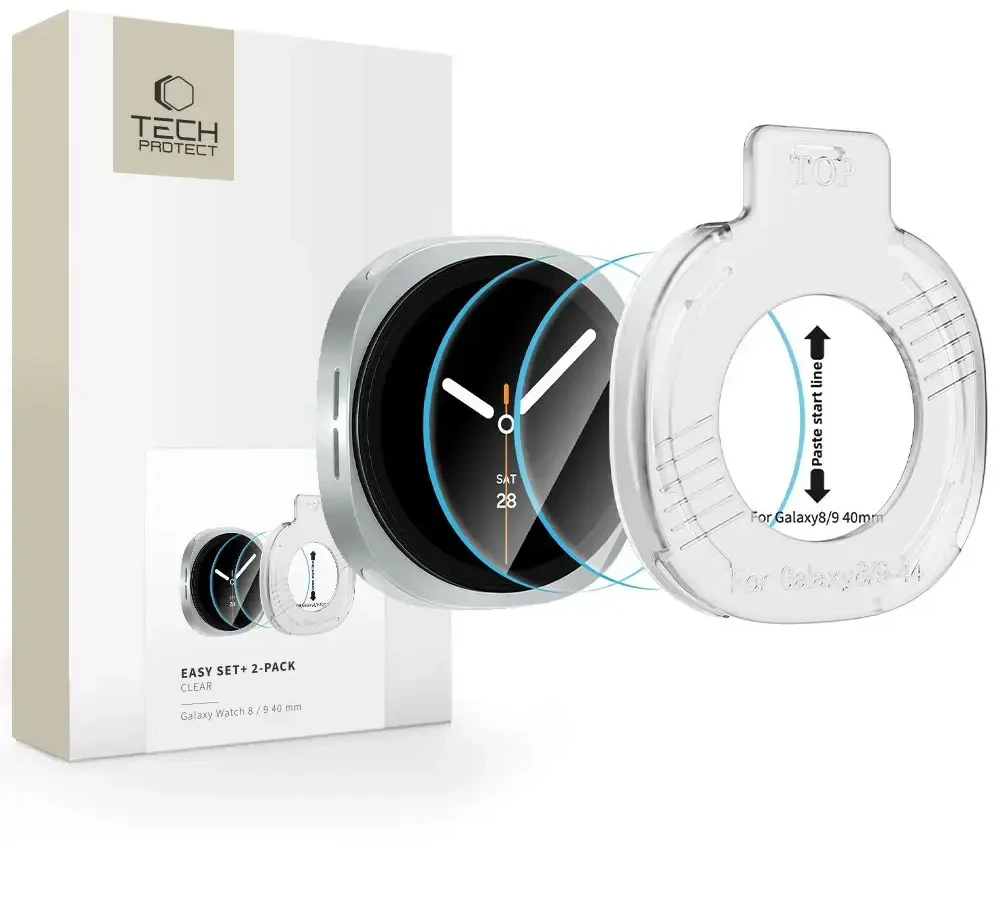 GRŪDINTAS STIKLAS Tech-Protect EASY SET+ 2-PACK SAMSUNG Samsung Galaxy WATCH 8 / 9 (40 MM) SKAIDRUS