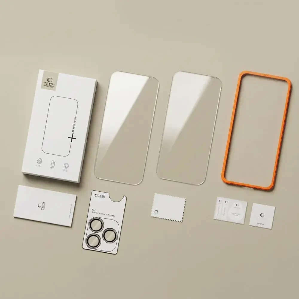 Tech-Protect Easy Set+ 2 vnt. Grūdintas stiklas ekranui ir grūdintas stiklas objektyvui, skirtas iPhone 18 Pro Max