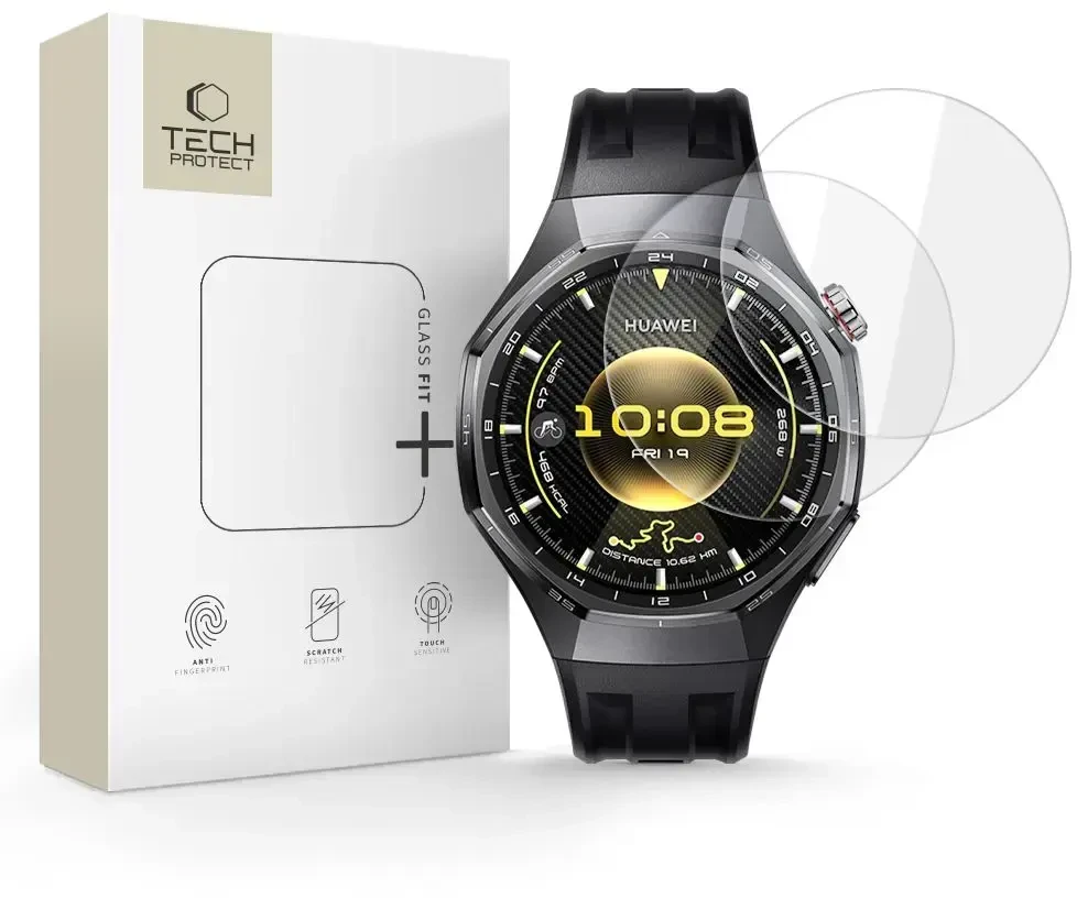 „Tech-Protect Glass Fit+“ 2 grūdinto stiklo pakuotė, skirta „Huawei Watch GT 6 Pro 46mm“ – skaidri.