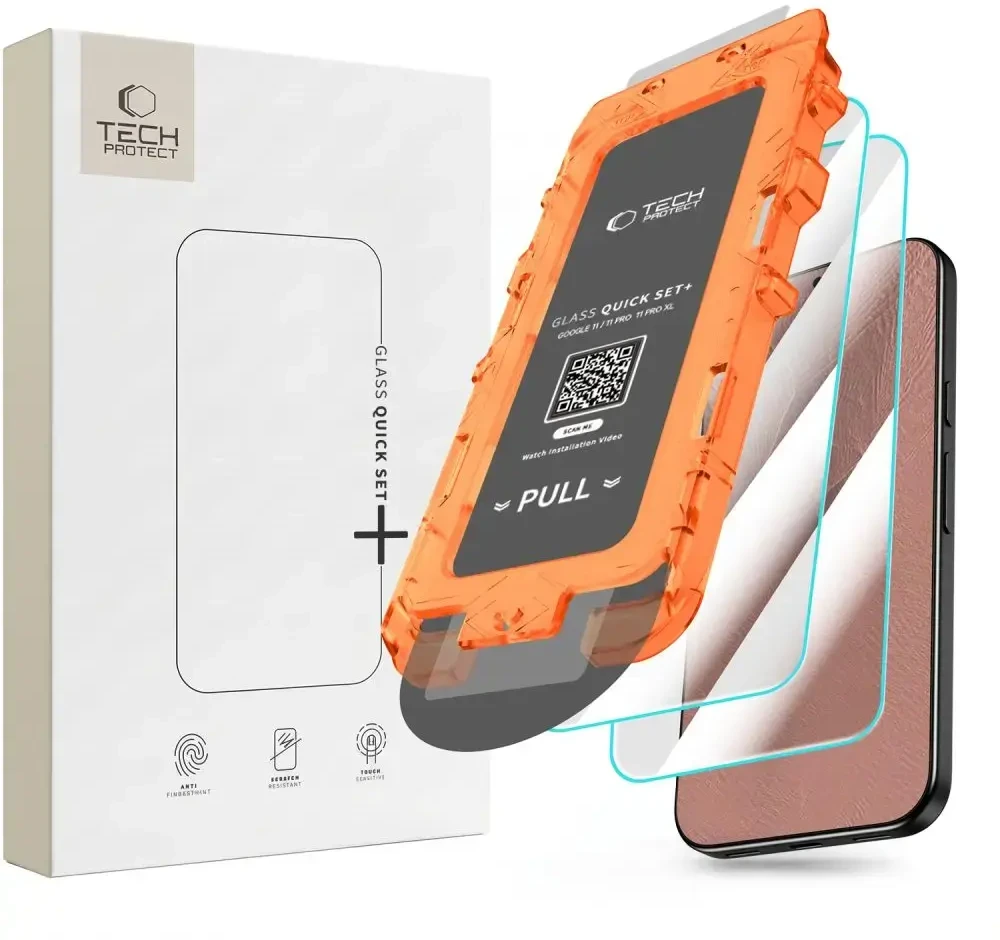 GRŪDINTAS STIKLAS Tech-Protect QUICK SET+ 2-PACK GOOGLE PIXEL 9 / 9 PRO / 10 / 10 PRO / 11 / 11 PRO CLEAR