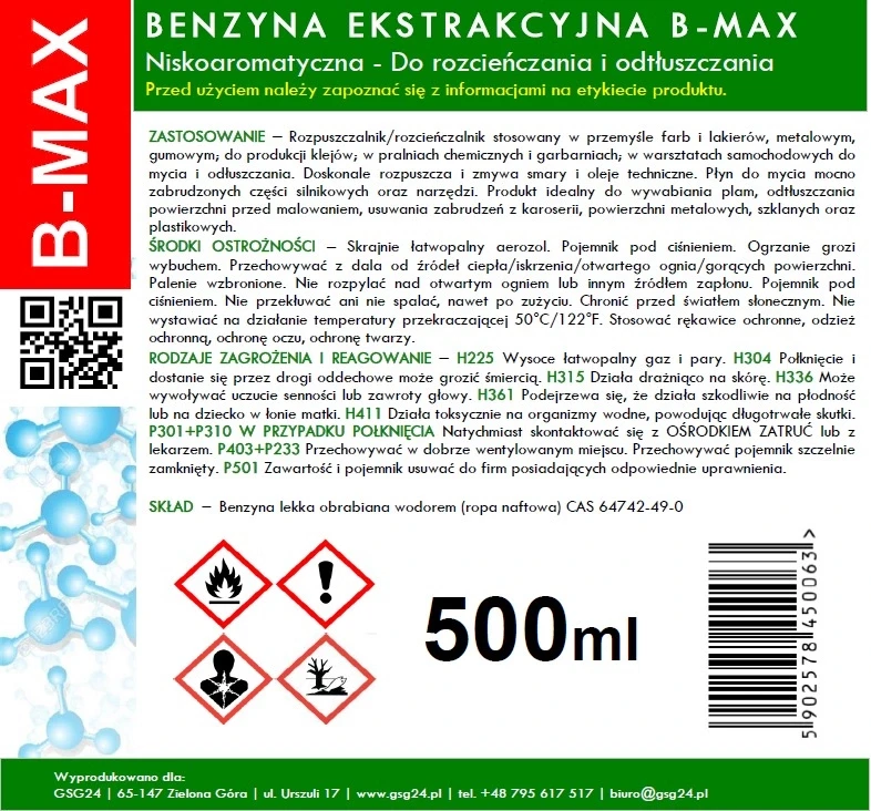 Gsg24 Ekstrahuojamas benzinas aerozolyje B-MAX Purškiklis 500ml