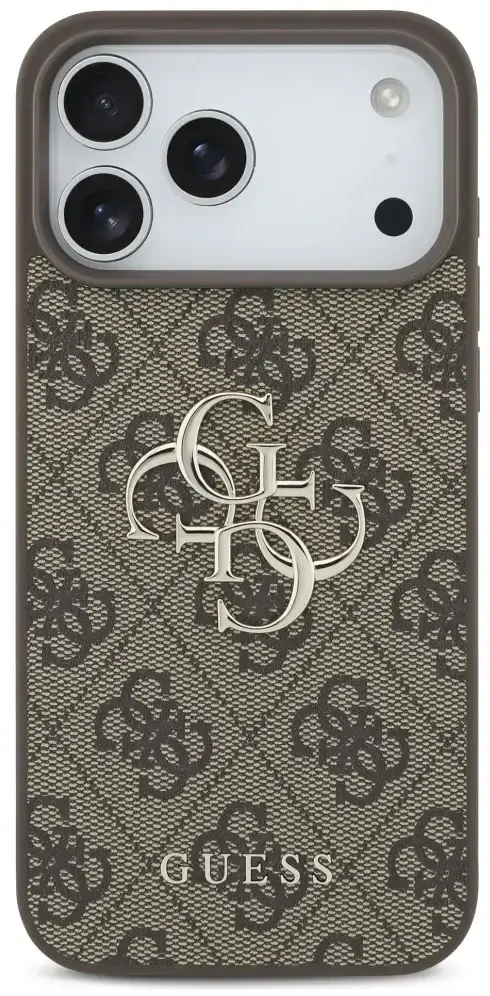 Guess 4G didelio logotipo dėklas iPhone 17 Pro Max rudas