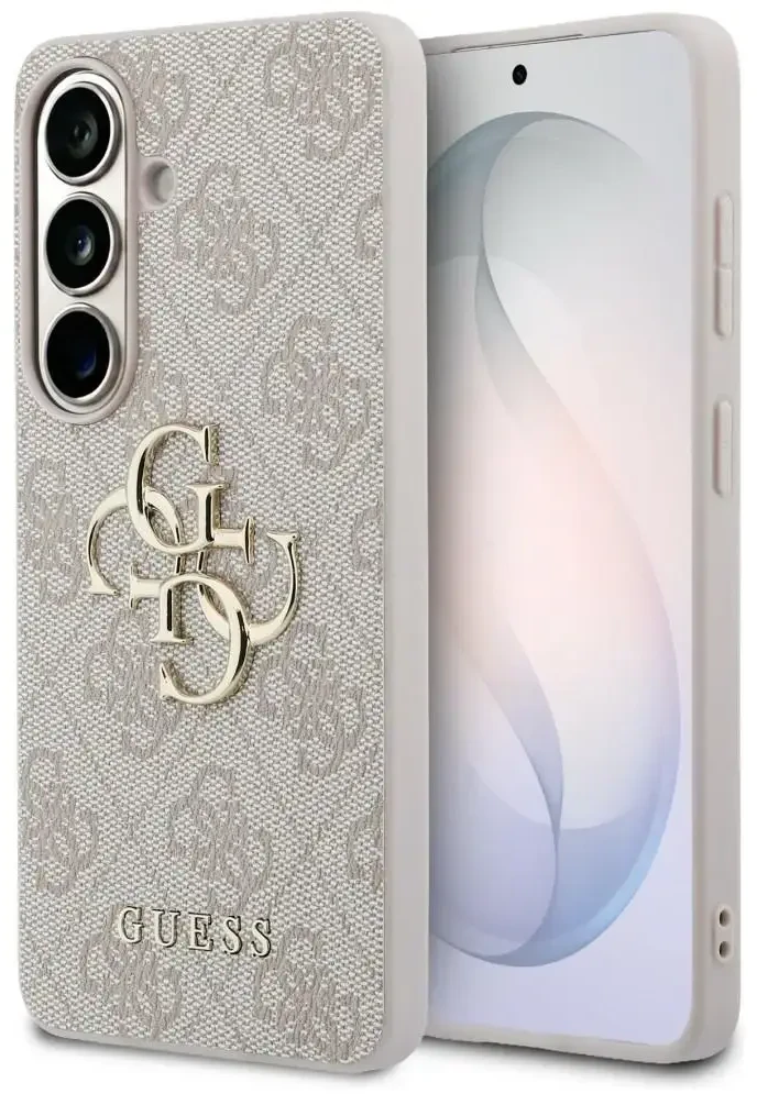 Guess PU 4G Metal Logo dėklas skirtas Samsung Galaxy S26+ rožinės spalvos
