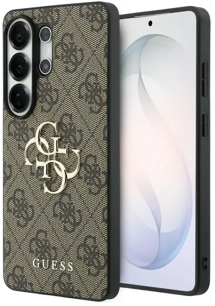 Guess PU 4G Metal Logo dėklas skirtas Samsung Galaxy S26 Ultra rudos spalvos
