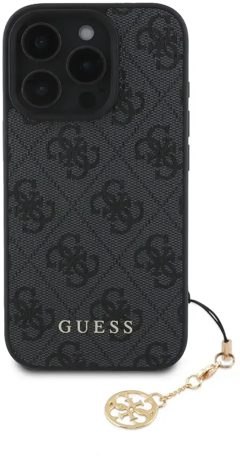 Guess 4G Charm Apple iPhone 16 Pro Max Tone on Tone dėklas telefonui pilkos spalvos