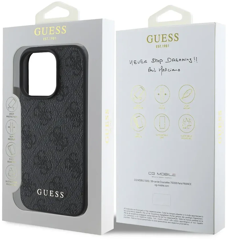 Guess 4G Charm Apple iPhone 16 Pro Max Tone on Tone dėklas telefonui pilkos spalvos