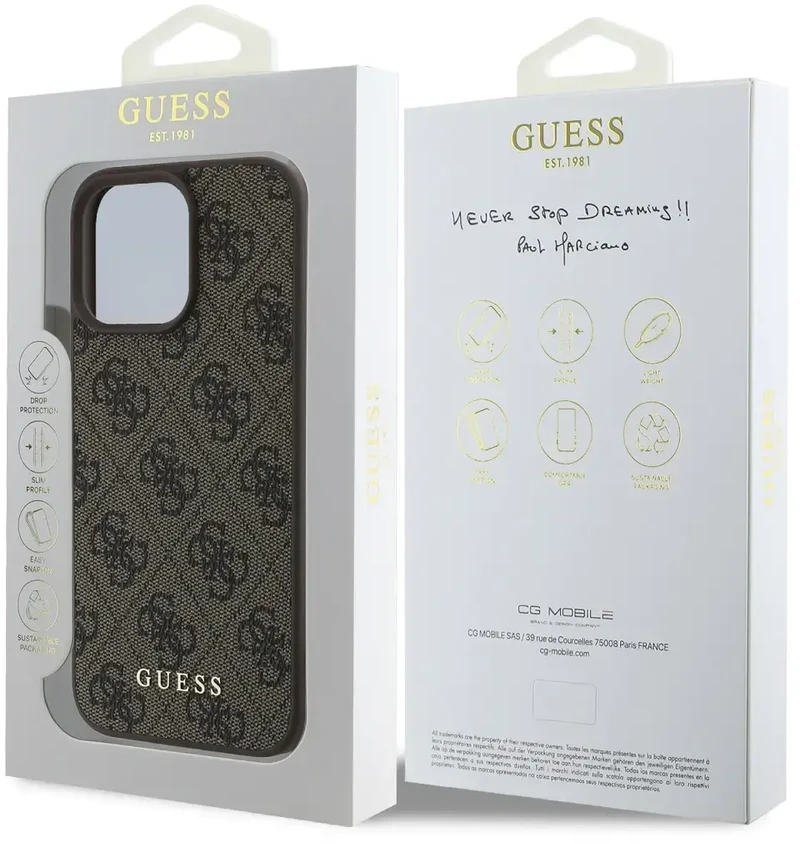 Guess 4G Charm Apple iPhone 16 Pro Max Tone on Tone dėklas telefonui rudos spalvos