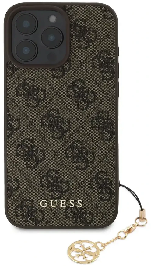Guess 4G Charm Apple iPhone 16 Pro Max Tone on Tone dėklas telefonui rudos spalvos