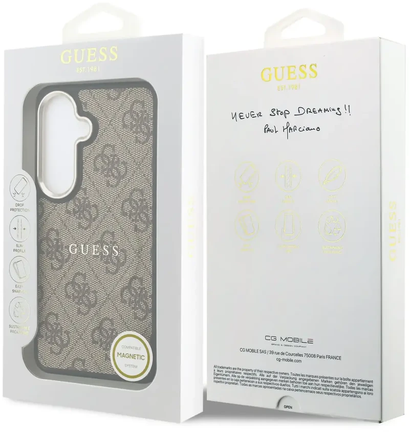 Dėklas Guess 4G Gold Frame phone case for Samsung Galaxy S26+ (S947) ruda