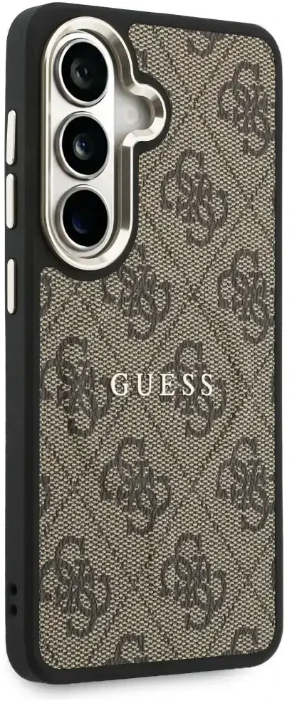 Guess PU Leather 4G Gold Frame Magnetic dėklas skirtas Samsung Galaxy S26 rudos spalvos