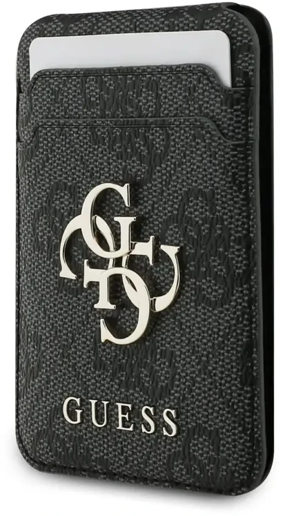 Dėklas Guess 4G Metal Logo MagSafe Cardslot Stand juodos spalvos