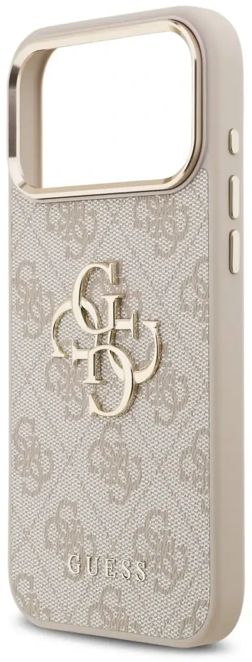 Guess 4G metalinis logotipo telefono dėklas, skirtas „iPhone 17 Pro Max“, rožinis