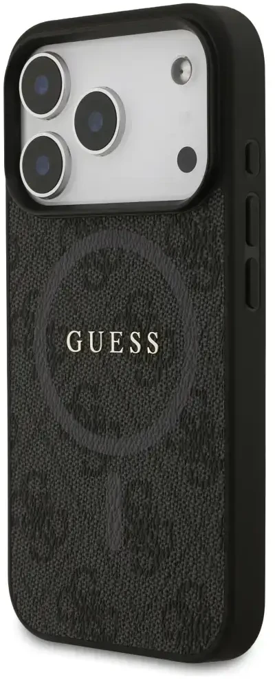 Guess 4G Ring Classic Logo MagSafe dėklas skirtas Apple iPhone 17 Pro juodos spalvos