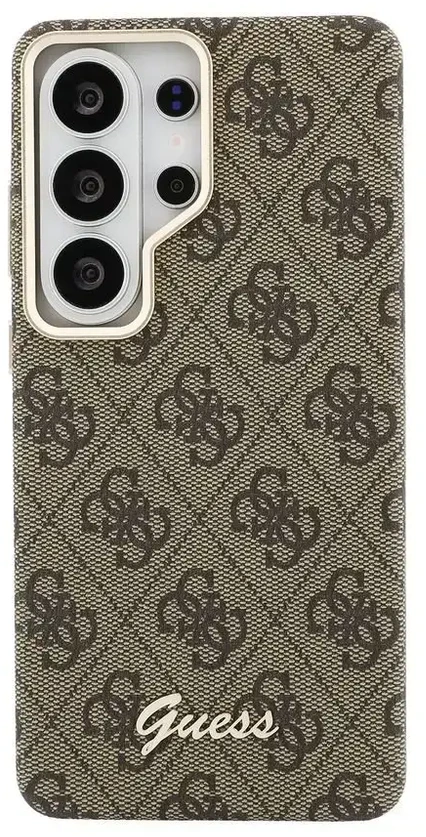 „Guess 4G Script Metal Logo“ telefono dėklas su „MagSafe“ palaikymu, skirtas „Samsung Galaxy S26 Ultra“ (S948), rudas