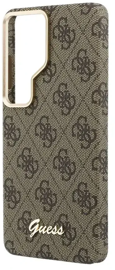 „Guess 4G Script Metal Logo“ telefono dėklas su „MagSafe“ palaikymu, skirtas „Samsung Galaxy S26 Ultra“ (S948), rudas