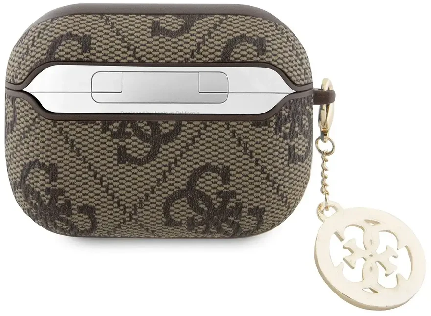 Guess 4G Script PC/PU Charm dėklas skirtas AirPods Pro 2 rudos spalvos