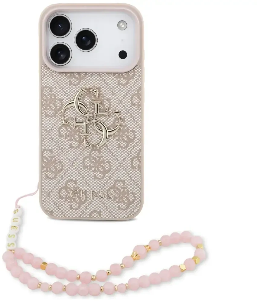 Guess 4G Strap 4G Classic Logo dėklas skirtas Apple iPhone 17 Pro rožinės spalvos