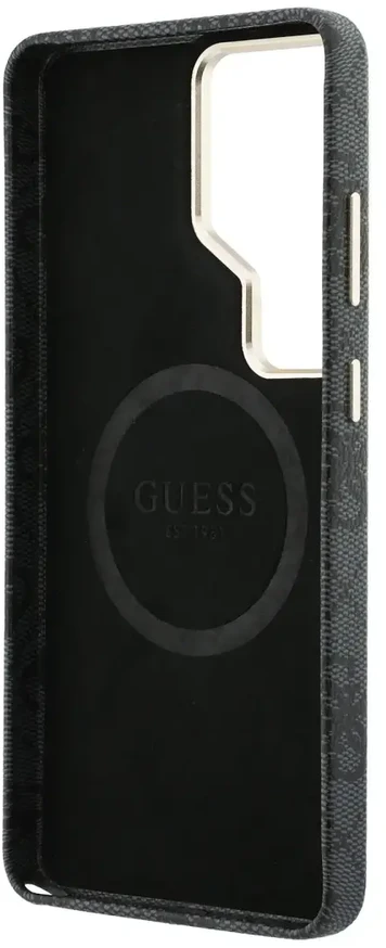 Guess 4G Strass Triangle Logo Gold Frame telefono dėklas, skirtas Samsung Galaxy S26 Ultra (S948) juodas
