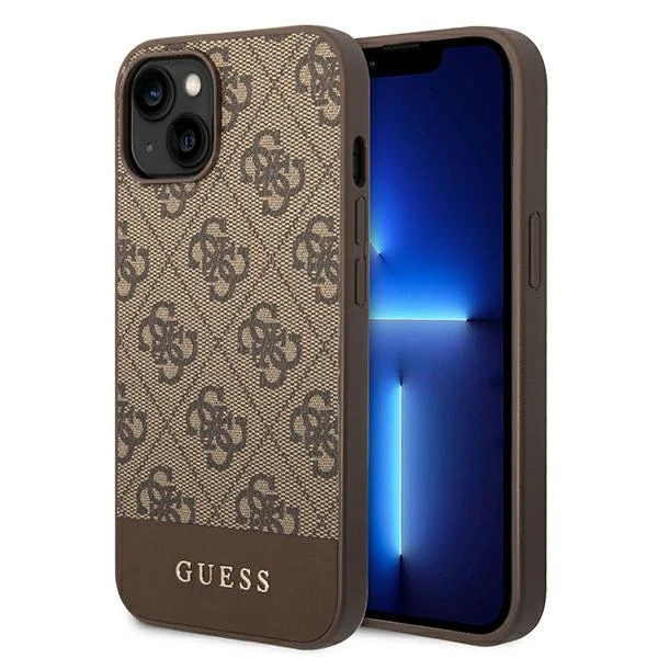 Dėklas GUESS Hardcase 4G Stripe Collection GUHCP14MG4GLBR galinis dangtelis, Apple, iPhone 14 Plus, ruda, 6,7 colio